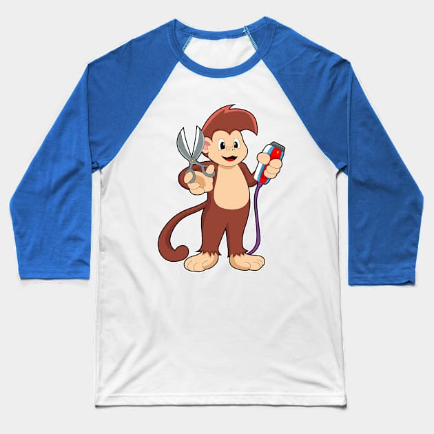 Monkey as Hairdresser with Scissors & Razor Baseball T-Shirt by Markus Schnabel